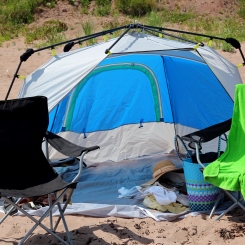 Our glamping beach kit-out.